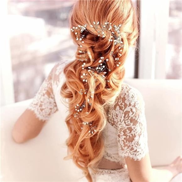 Sparkling Crystal Bridal Hair Vine - Extra Long Pearl Bead - Picture 3 of 6